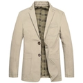 Giacca da uomo casual color kaki in cotone con fodera a quadri e rever a dente - M / Cachi Chiaro