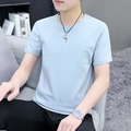 Μινιμαλιστικό ανδρικό βαμβακερό T-shirt με στρογγυλή λαιμόκοψη σε γαλάζιο χρώμα - M / Ανοιχτό μπλε