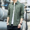 Camicia uomo slim fit in cotone verde oliva stile militare con spalline - M / Verde Militare