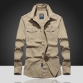 Giacca a camicia cargo kaki da uomo in cotone con doppie tasche sul petto e risvolto - M / Cachi