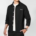 Camicia cargo nera slim fit a maniche lunghe da uomo con ricamo Fashion sul petto - M / Nero
