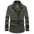 Camisa militar de algodón verde oliva para hombre con bolsillos dobles en el pecho - M / Verde Militar