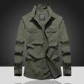Camicia da lavoro outdoor da uomo in cotone verde militare con tasche a patta e ricamo - M / Verde Militare