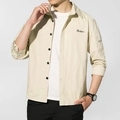Camicia cargo da uomo beige chiaro a maniche lunghe con ricamo e vestibilità slim - M / Cachi