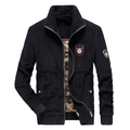 Herren Freizeitjacke aus schwarzem Cord mit Stickerei und Camouflage-Innenfutter - M / Schwarz