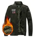 Men's olive green fleece lined tactical flight jacket with embroidered military badges - M / Fleece Lined Style / Army Green