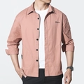 Slim fit long sleeve cargo shirt for men in dusty rose with black buttons and embroidery - M / Rust Red