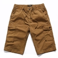 Braune Herren Cargo-Shorts aus Baumwolle mit elastischem Kordelzug und Klapptaschen - EU 29 / Gelb