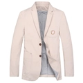 Giacca blazer casual da uomo in cotone lavato beige chiaro con revers classici - M / Bianco Sporco