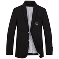 Giacca blazer casual da uomo in cotone nero con ricamo ancora e fodera stampata - M / Nero