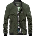 Men's autumn olive green casual bomber jacket with contrast black ribbed collar - M / Dark Army Green