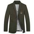 Giacca casual da uomo in cotone lavato verde oliva con ricamo e doppie tasche - M / Verde
