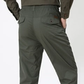 Men's olive green outdoor casual pants with elastic waist and buttoned back pockets - L / Army Green