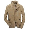 Veste décontractée kaki pour homme avec col montant, surpiqûres et ourlet côtelé - M / Kaki