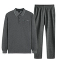 Herren Sportanzug für mittleres Alter in Dunkelgrau meliert mit Polo-Kragen und Tasche - L / Polo-Kragen-Stil (9982) / Dunkles Melangegrau