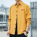 Camicia cargo da uomo giallo senape con tasche da lavoro e maniche lunghe casual - M / Giallo