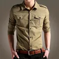 Camicia da uomo slim fit stile militare cachi con doppie tasche sul petto e spalline - M / Cachi