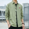 Camicia da lavoro da uomo a maniche lunghe verde salvia con tasche e etichetta stile - M / Verde Frutta
