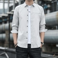 Lichtgrijs casual herenoverhemd met lange mouwen, borstzak en een klassieke kraag - M / Lichtgrijs