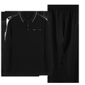 Herren-Sportanzug für mittleres Alter in Schwarz mit Langarm-Poloshirt und Kordelzughose - L / Polo-Kragen-Stil (9982) / Schwarz