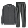 Herren Freizeit Sportanzug Set mit Langarm Polohemd und Hose in klassischem Graumeliert - L / Rundhals-Stil (9981) / Grau