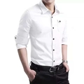 Wit slim-fit zakelijk herenshirt met lange mouwen, borstzak en contrasterende knopen - M / Wit