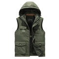 Men's winter green hooded fleece vest with windproof fabric and functional pockets - M / Army Green