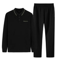 Men's black long sleeve sports set with yellow accents and a polo collar design - L / Round Neck Style (9981) / Black
