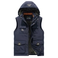 Men's winter fleece lined hooded outdoor vest in navy blue with warm thermal lining - M / Dark Blue
