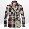 Camicia a scacchi rossa e blu da uomo in cotone con doppie tasche sul petto e maniche lunghe - S / Quadri Rossi