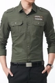 Herren Slim Fit Militär-Langarmhemd in Armeegrün mit doppelten Pattentaschen - M / Armeegrün