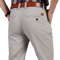 Men's light grey straight leg casual trousers with rear pocket detail and leather tag - Off White