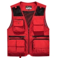 Men's red multi-pocket fishing vest with black mesh panels for outdoor activities - M / Red