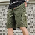 Pantaloncini cargo uomo verde militare con tasche multiple e coulisse in cotone - M / 1315 Verde Militare