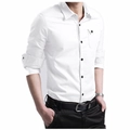 Camicia da uomo slim fit bianca in cotone a maniche lunghe con bottoni neri e tasca - 6XL / Bianco