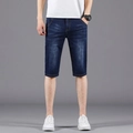 Bermudas vaqueras para hombre en azul oscuro con lavado vintage y efecto bigotes - EU 28 / Azul oscuro