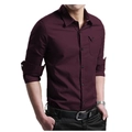 Camicia da uomo slim fit in cotone bordeaux scuro con taschino sul petto - 6XL / Borgogna