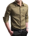 Camicia da uomo slim fit in cotone verde oliva scuro con comoda tasca sul petto - 6XL / Cachi