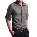 Camicia casual grigio scuro a maniche lunghe da uomo con taschino sul petto elegante - 6XL / Grigio