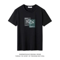 Men's black cotton crewneck T-shirt with modern street style graphic print on front - M / Black
