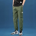 Men's cargo joggers in olive green with drawstring waist and large side utility pockets - M / Green