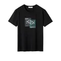 Men's cotton black short sleeve T-shirt with modern geometric print and crew neck design - M / Black