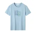 Light blue cotton t-shirt with geometric print and round neck for a casual summer look - M / Light Blue