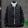 Chaqueta acolchada de invierno para hombre con textura de rombos y cuello de béisbol - M / Negro (Estilo 037)