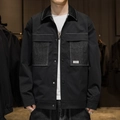 Schwarze Herren-Workwear-Jacke mit grauen Kontrasttaschen und weißen Steppnähten - M / Schwarz (Stil 2)
