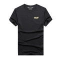 Men's black mesh breathable short sleeve t-shirt with gold wing logo embroidery on chest - XL / Black