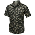 Herren Kurzarm-Baumwollhemd mit Tarnmuster, praktischen Taschen und entspannter Passform - M / Armeegrün Camouflage