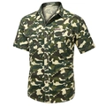 Herren Kurzarmhemd aus Baumwolle mit Camouflage-Muster und zwei Brusttaschen - M / Camouflage Khaki