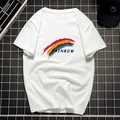 Camiseta de algodón blanco para hombre con estampado de arcoíris y letras RAINBOW - S / Blanco