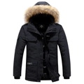 Men's heavy winter parka in black featuring a detachable fur hood and multiple utility pockets - 3XL / Black